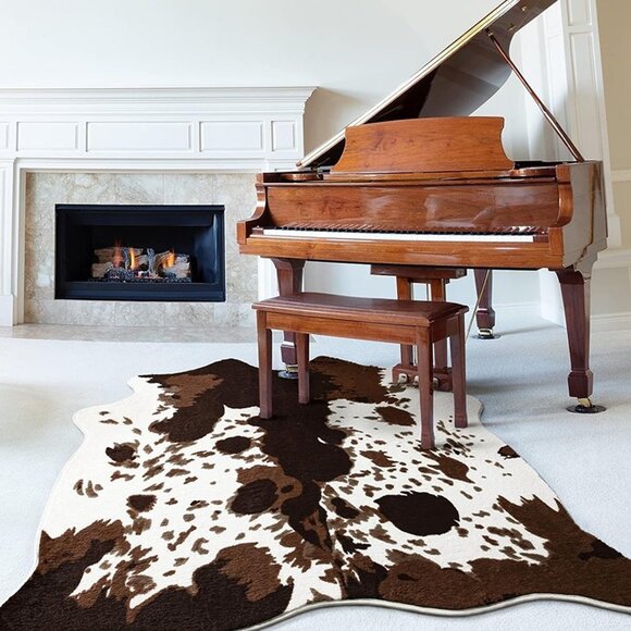 NEW Cow Print Rug Faux Cowhide Rug, Upgraded Fluffy Animal Printed ,4.6ft x 5.2f - Picture 6 of 8